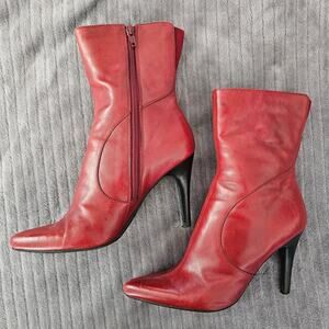 Red leather ankle boots 8